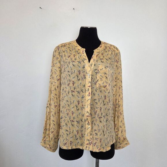Zac & Rachel Butter Yellow Floral Blouse Top Peasant Cottagecore  Modest Large - Picture 2 of 9